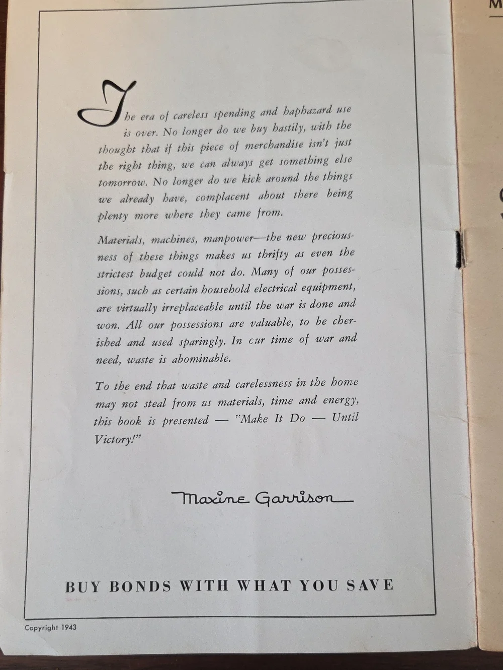 1943 Wartime Handbook - Make It Do Until Victory  Pulbication From Louisville Ky